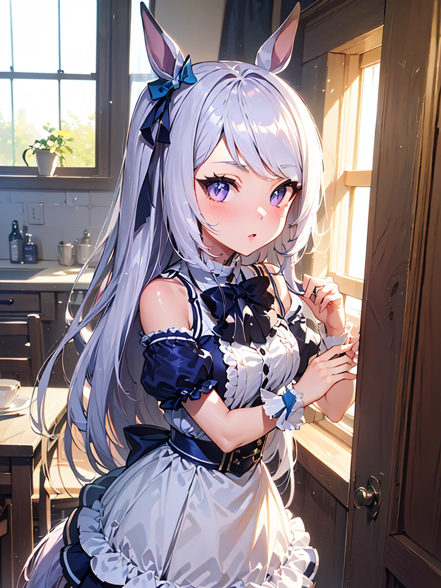 ((masterpiece), (最high quality)) One girl, Mejiro McQueen, Mejiro McQueen\(umamusume\), Silver Hair, Long Hair, Horse's ears, Ma Niang, Cleavage, clavicle, Beautiful woman, Perfect body, Perfect breasts,realism, masterpiece, Textured skin, Super Detail, Attention to detail, high quality, 最high quality, 1080P, masterpiece, 最high quality, Super detailed,Man and woman having sex、naked、beautiful girl、Woman on top、Woman panting、R18、Female genitalia are wet、Inserting a male organ into a female organ、During sex、One man, one woman, one woman,The woman spreads her legs and straddles the man