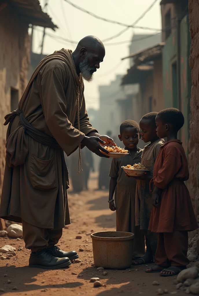 Man give food to Almajiri kids that have tired clothes
survive on street with hardship situation
