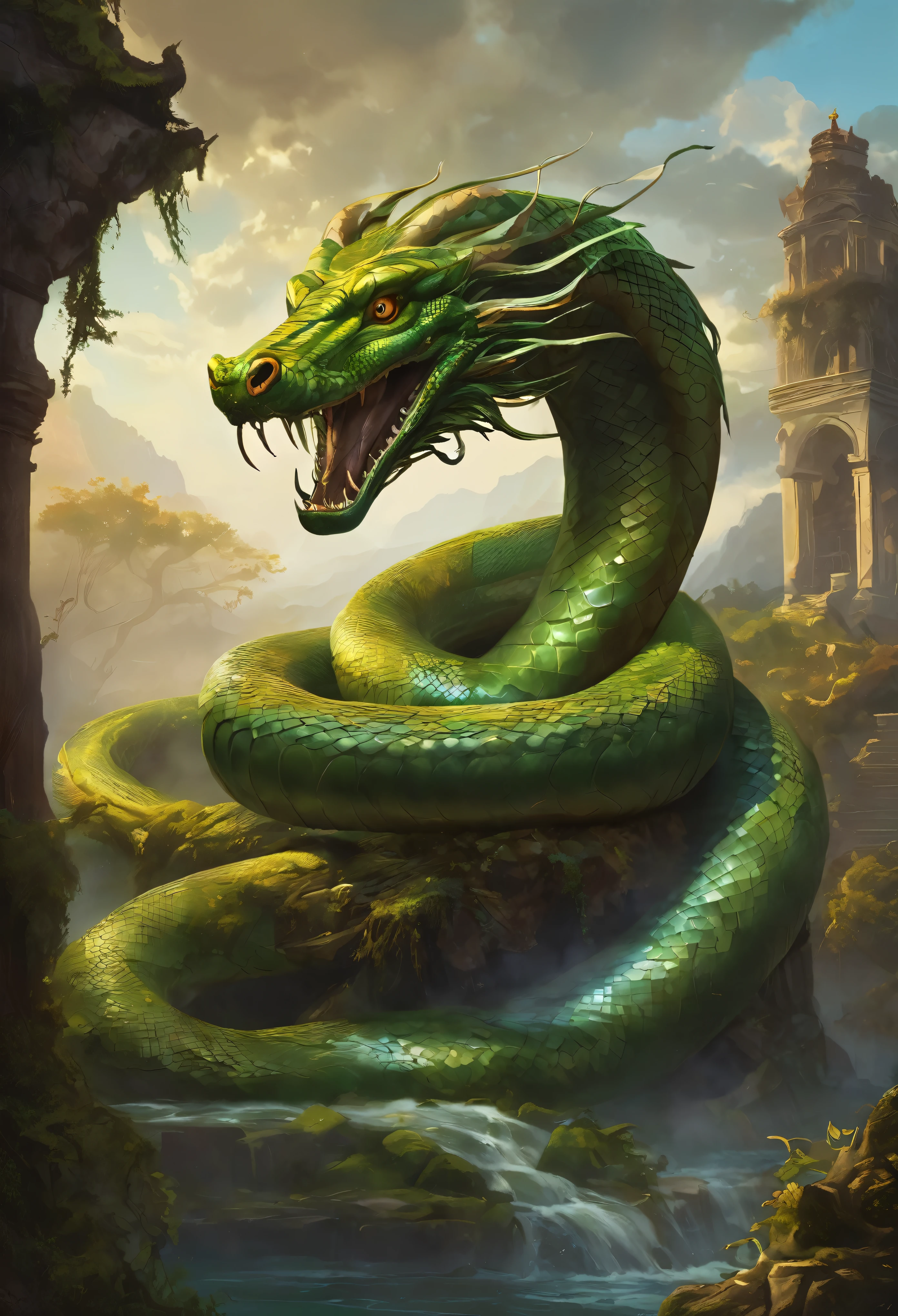Create a detailed backstory for the Gorgon Serpent, exploring its origins, its relationship with other mythical creatures, and the legends that surround it. Consider how it interacts with humans and what moral lessons its tale might convey.