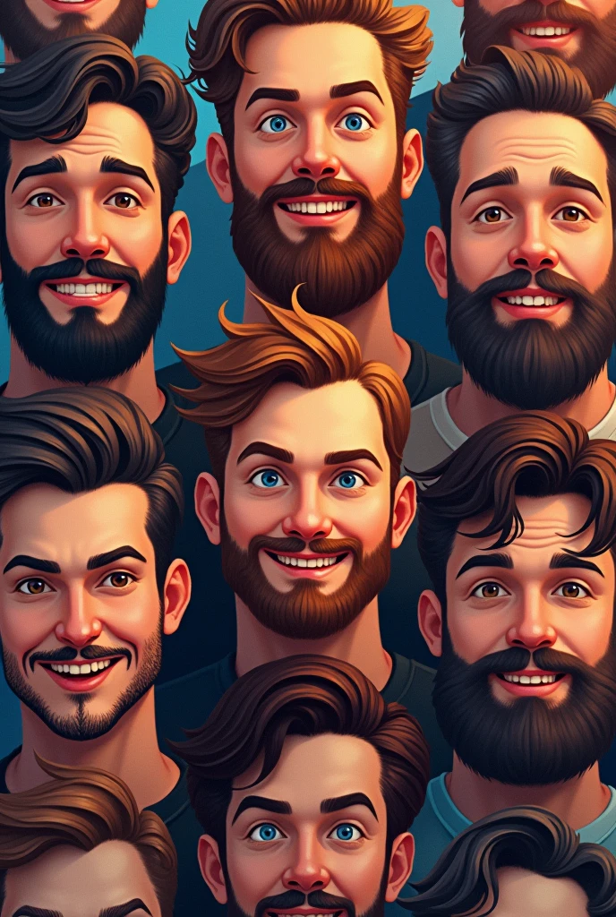 Many boy faces with beard