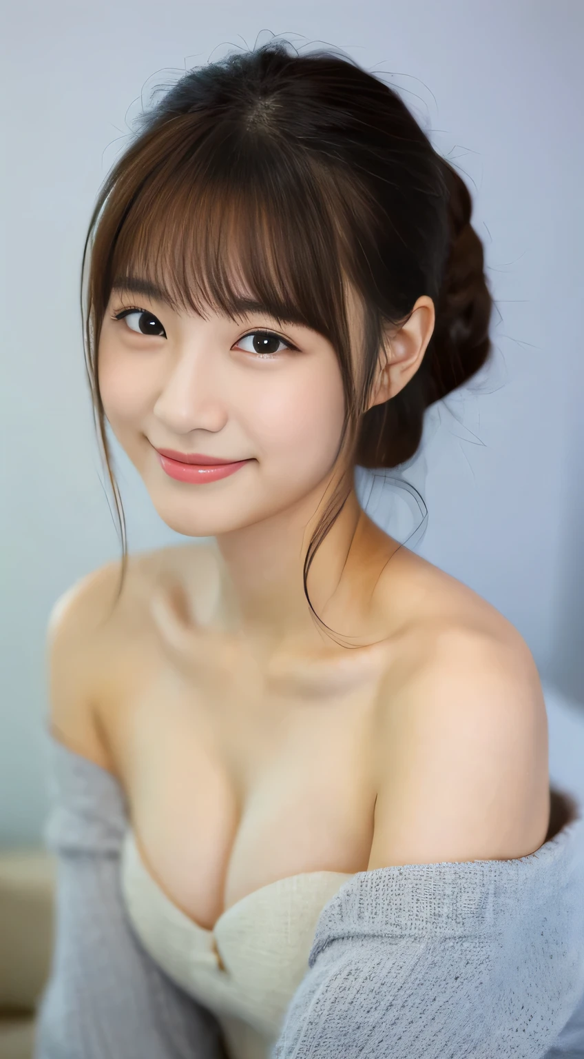 masterpiece,best quality,(Japanese girl),((Beautiful girl)),cleavage,(off shoulder:1.2),(perfect body beauty:1.2),(shy smile),From slightly above