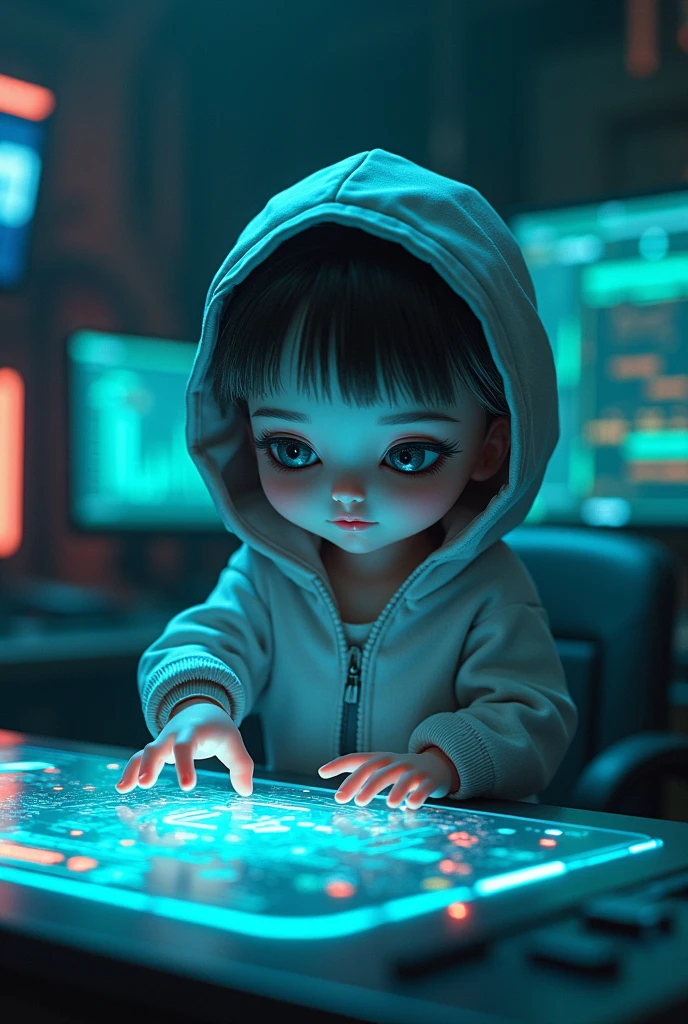 Make a doll-like character that matches the name NOOB but is a hacker