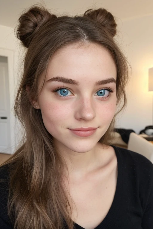 Femme scandinave de 18 ans, magnifique, visage parfait, regarder le spectateur, (Porter du maquillage), (Yeux très détaillés), (porter l'uniforme scolaire catholique), (mini-jupe à carreaux), (chaussettes blanches), bois un thé