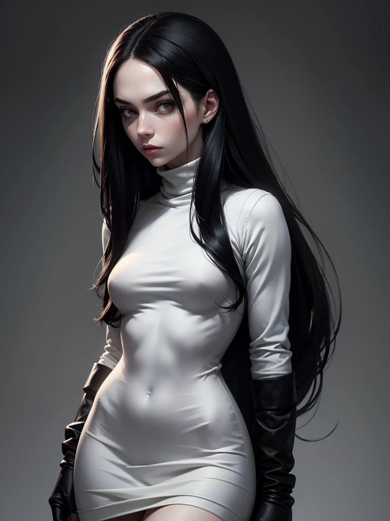 (best quality), 1girl, female, pale skin, (black hair), long hair, straight hair, grey eyes, perfect eyes, turtleneck sweater, stylish, elegant, serious, masterpiece, anatomically correct, highres
