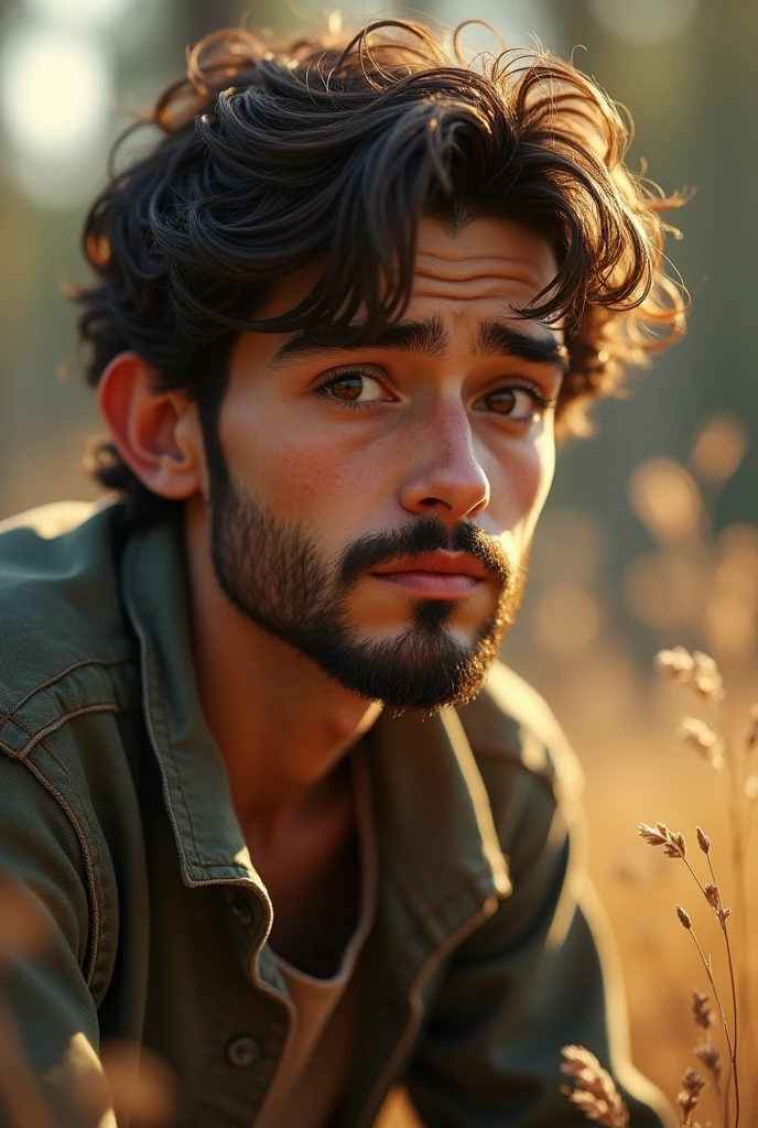 boy with beard brown eyes