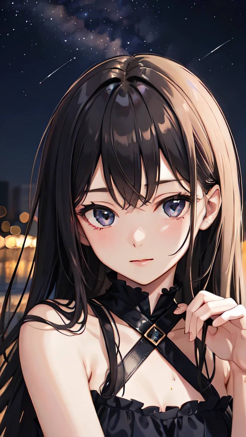 ((Highest quality)), ((masterpiece)), (detailed), One girl,Night Sky,milky way,Night Skyに浮かぶ星たち,The moment I spent with you,Almond Eye,Close up of face