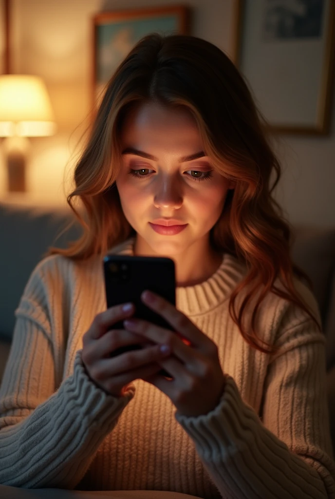beautiful girl looking at iphone