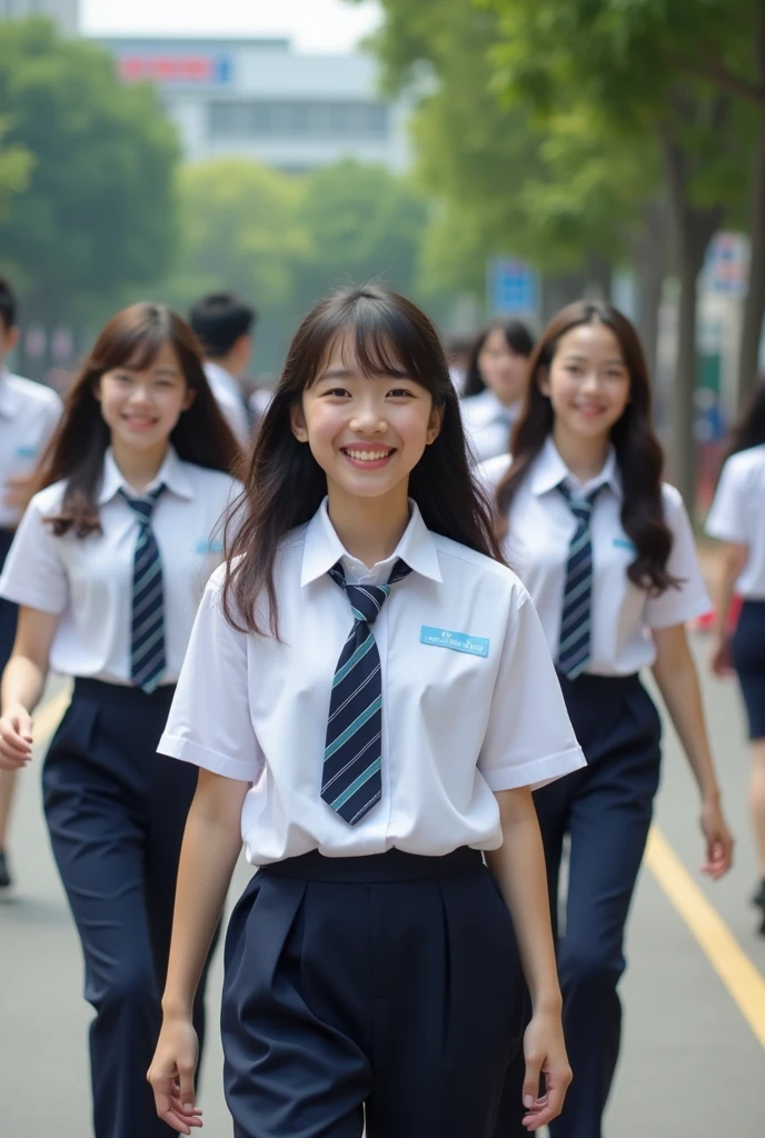 High school girls wearing Thai school uniforms without skirts