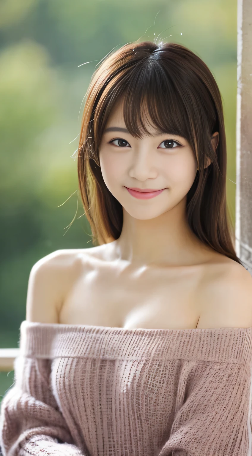 masterpiece,best quality,(Japanese girl),((Beautiful girl)),cleavage,(off shoulder:1.2),(perfect body beauty:1.2),(shy smile),