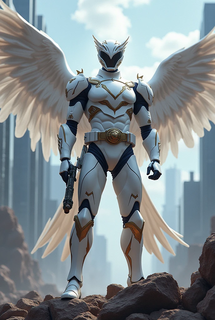 White falcon power
 ranger with zords and weapon