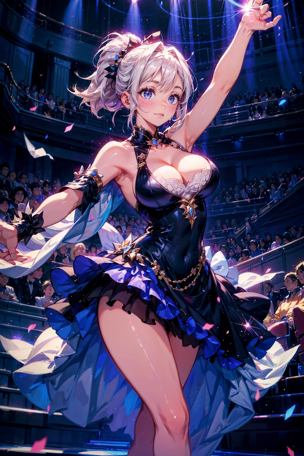 1girl,solo,cute,big breast,cleavage,flashy dress,gorgeous,in theater,on the stage,musical,dance