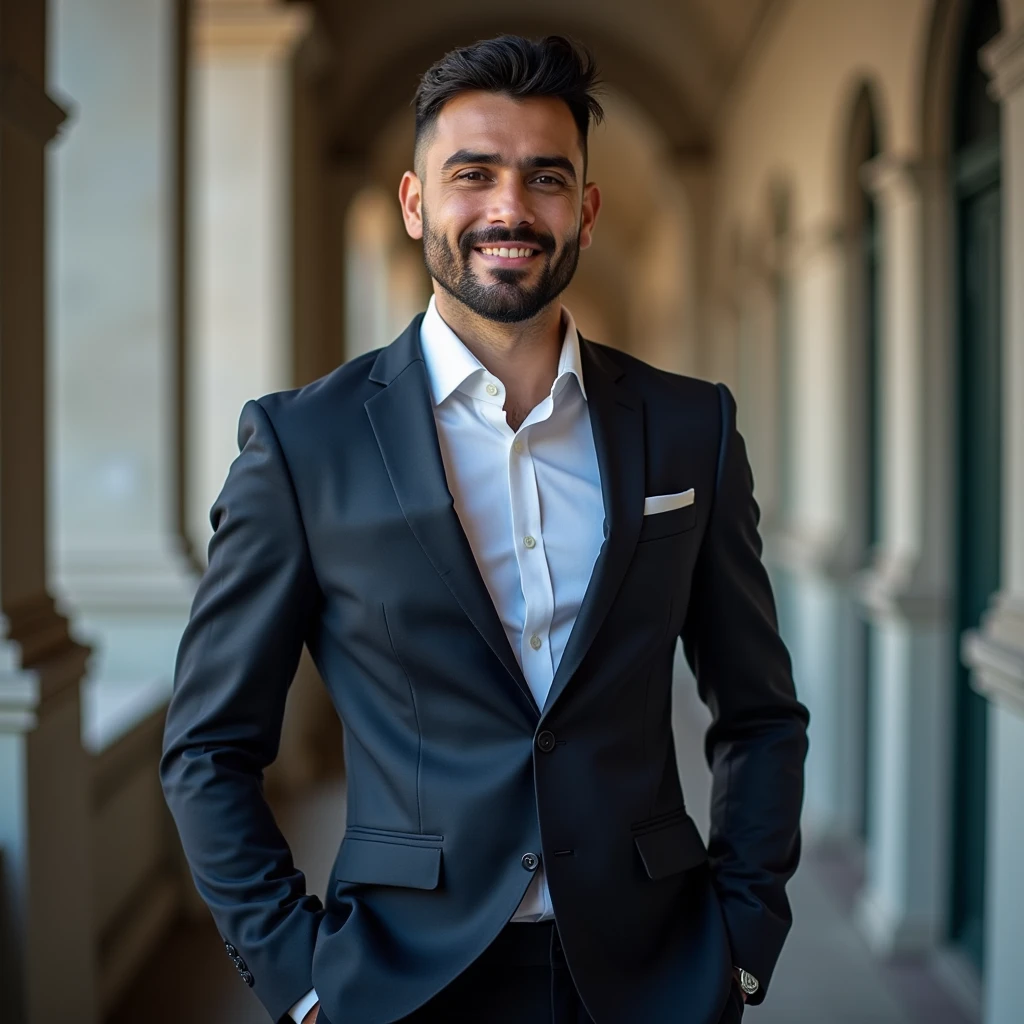 Imagine a perfect man to act as a financial consultant. His name is Thiago Pereira. He is 35-40 years old, 1.85 meters tall, and has a good physical build, reflecting a healthy and active lifestyle. He dresses elegantly and sophisticatedly, combining suits for meetings and high-quality casual clothes for daily interactions. His appearance conveys confidence and professionalism.Thiago is confident, empathetic, and persistent, facing challenges with a positive mindset. He excels in communication, being clear and persuasive in explaining complex financial concepts in a simple and engaging manner.With a solid background in finance, economics, or related fields, and relevant certifications, Thiago has deep knowledge of finance, investments, and business strategies. He is skilled in using digital tools and online platforms, such as social media, blogs, and videos.Professionally, he is proactive, organized, and effective in creating relevant and timely content, maintaining a well-curated online presence. His social media and LinkedIn profiles are up-to-date, and he maintains a personal website with useful resources. He regularly shares financial tips, market analyses, and investment strategies.Thiago is driven by the mission of helping his clients achieve financial stability and growth, promoting financial independence and long-term success. He operates with integrity, upholding high ethical standards and transparency in his financial practices, and believes in financial education as a powerful tool for empowering individuals and businesses, 4k FullHD.