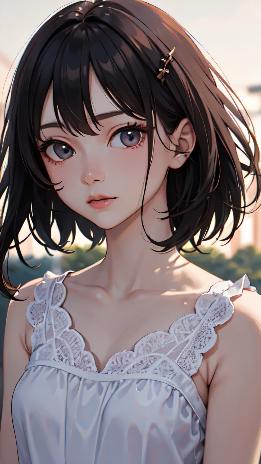 ((Highest quality)), ((masterpiece)), (detailed), One girl,Morning light,Walking the morning road,Almond Eye,Close up of face