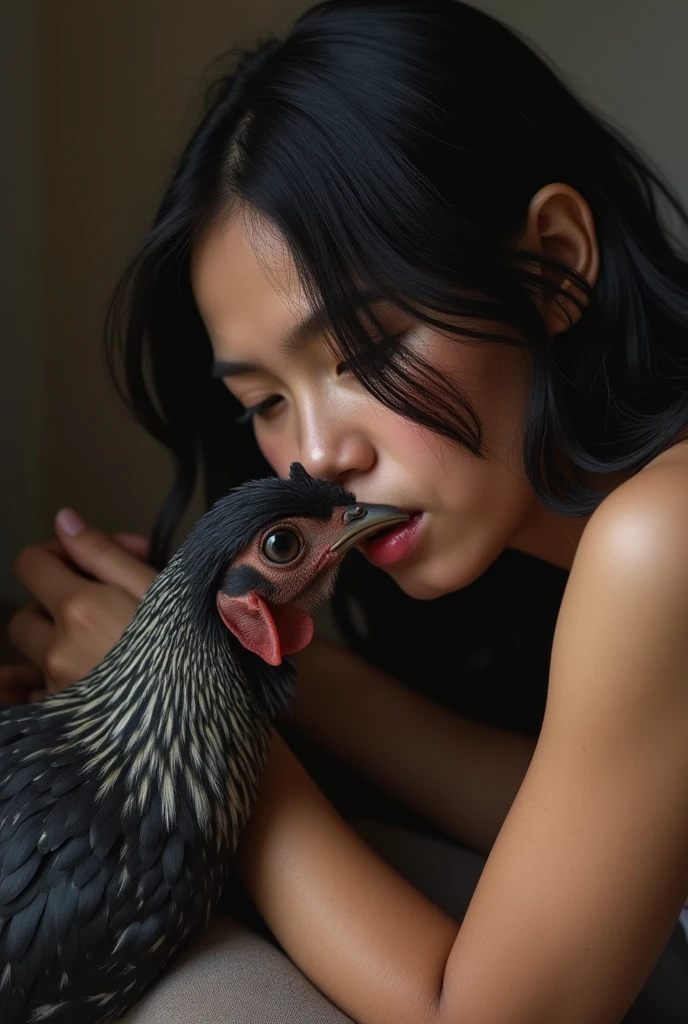 A mother with a black haired cock sucking it