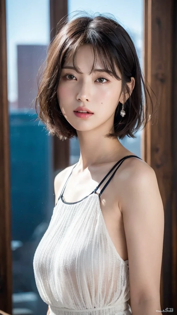 (8k, RAW Photos, Highest quality, masterpiece: 1.2), Very detailedな, Super Resolution, (Genuine, Genuine photos: 1.37), High-resolution RAW color photos, Professional photos, とても細かくて美Shii, Very detailed, 8k wallpapers, Amazing details, Large file size, Official Art, Very detailed CG Unity 8k wallpapers, Very detailed beautiful girls, Very detailed faces, Very detailed目, Very detailed肌, Very elaborate fingers, Very detailed鼻, Very sophisticated mouth, Perfect Anatomy, Detailed Background, Detailed clothing, One Girl, (20:1.2), 20th Generation, cute Girl, Realistic body, , White skin, Glowing Skin, the body is slim, Black Hair, short hair, (Blunt bangs: 1.2), cute, like々Shii, かわいらShii顔, Realistic Face, Delicate eyes, Sale Eyes, ( (Stylish white dress)), ((Excellent)) Earrings, Looking into the camera, positive, Standing position, traitor, Dynamic Lighting, C cup breasts,close, Dutch Angle,