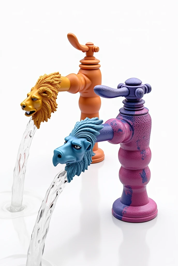 photoshot, bright coloured, faucet, lion and eagle paws , , white background, fully body