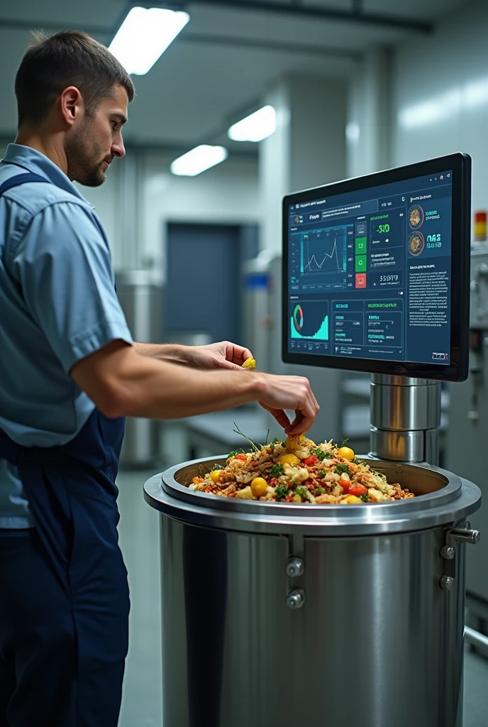  Putting food waste inside Anaerobic Digester  with computer 