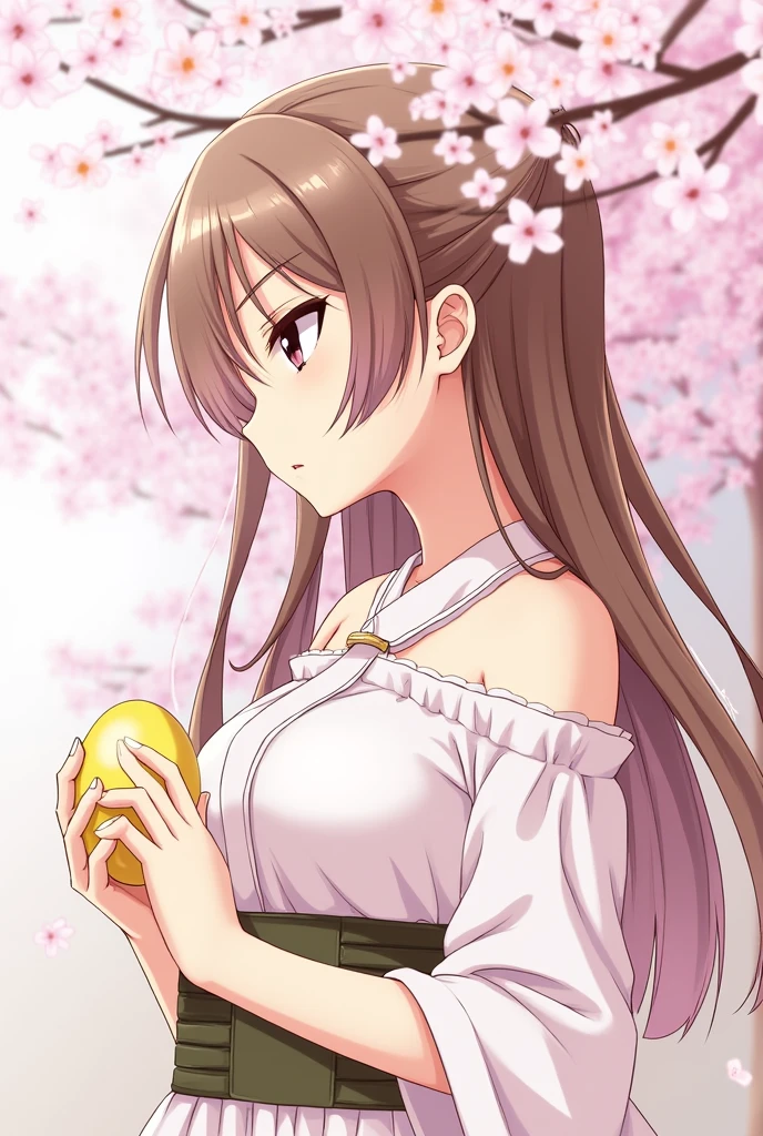 beautiful girl,anime,side,egg,cherry blossoms
