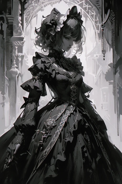 ((best quality)), ((masterpiece)), (detailed), blank white background, plain background, white background, Bloodborne inspired, occult aesthetic, occult, detailed and intricate steampunk and detailed gothic, (zentangle, mandala, tangle, entangle), NSFW, torn clothing, Very dramatic and cinematic lighting, cosmic horror, grim-dark, side-lighting, perfect face, a beautiful goddess adorned and enshrined in armour, Bloodborne inspired , occult aesthetic , occult , detailed and intricate steampunk and detailed gothic , wielding a sword and holding a shield, NSFW, Fluttering lace flared long knee length dress with frilly petticoats, knee length dress, pleated petticoats, lolita dress, petticoats gothic lolita, side-lighting, gothic lolita aesthetic, beautiful small breasts, small breasts, full body, whole body, body, plain background, white background, blank background, no background, white background NSFW, full body, whole body, head-to-toe