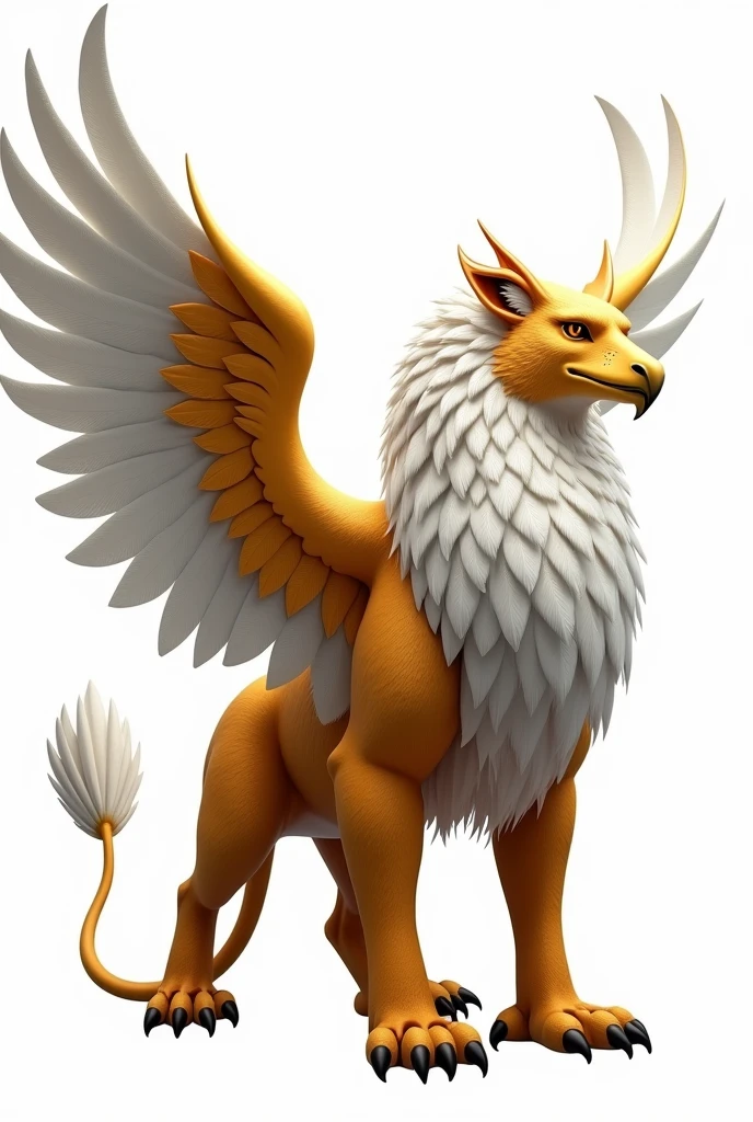 photoshot,  bright coloured, Mythological griffin, lion and eagle paws , , white background, fully body 