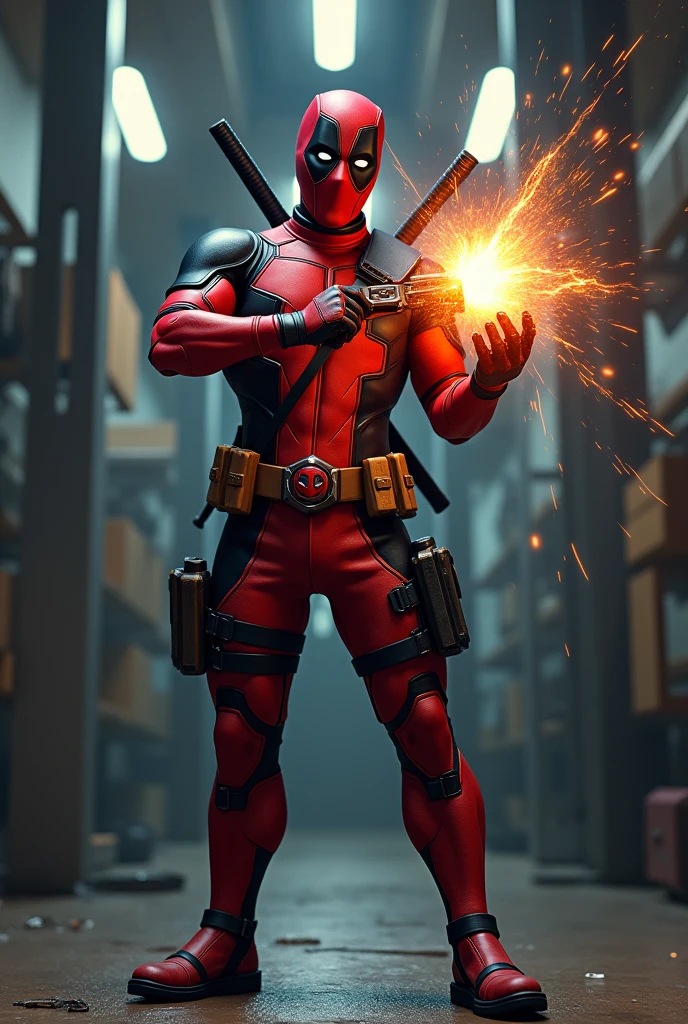 Deadpool holding arc reactor
