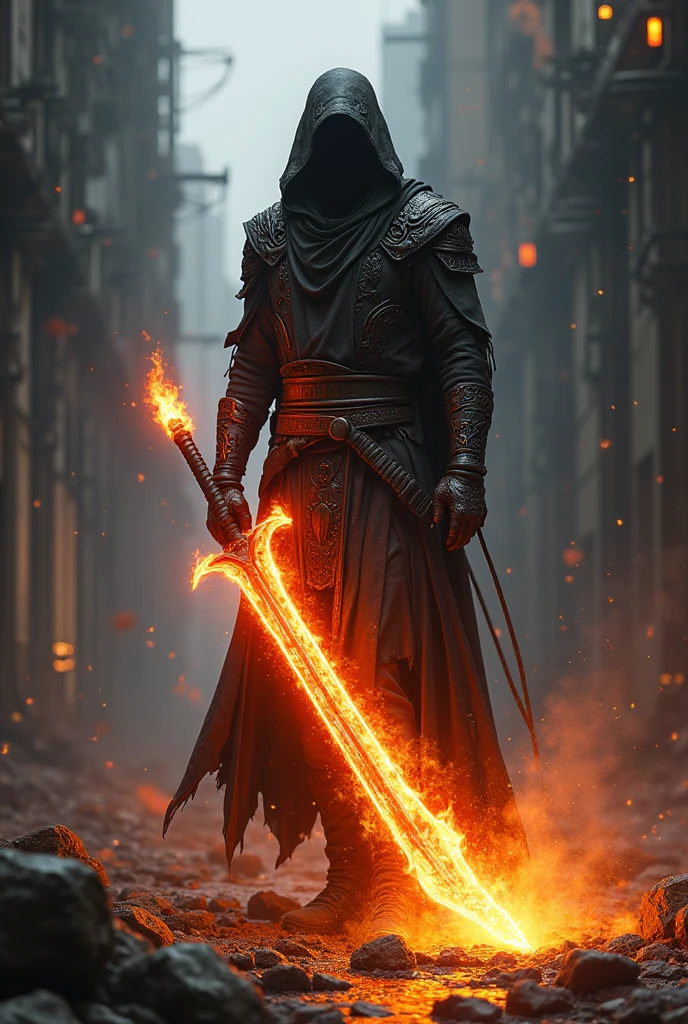 a railblade similar in design to a katana
with a flaming arua
