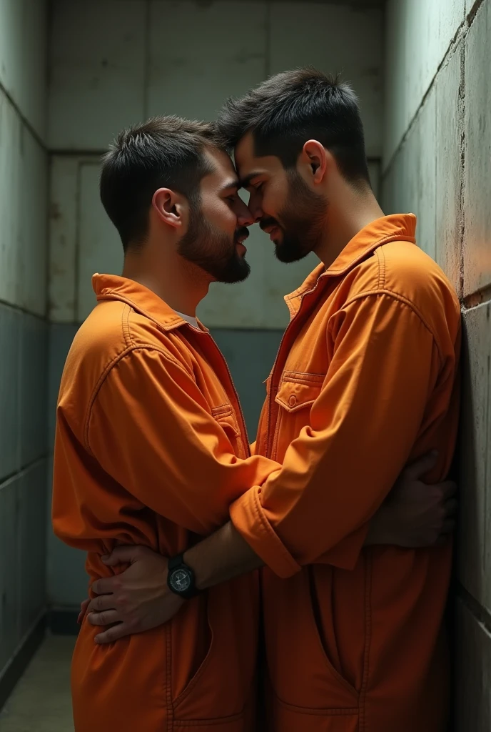 A Male prisoner and his cellmate likes each other wearing their Orange Jumpsuit Uniform