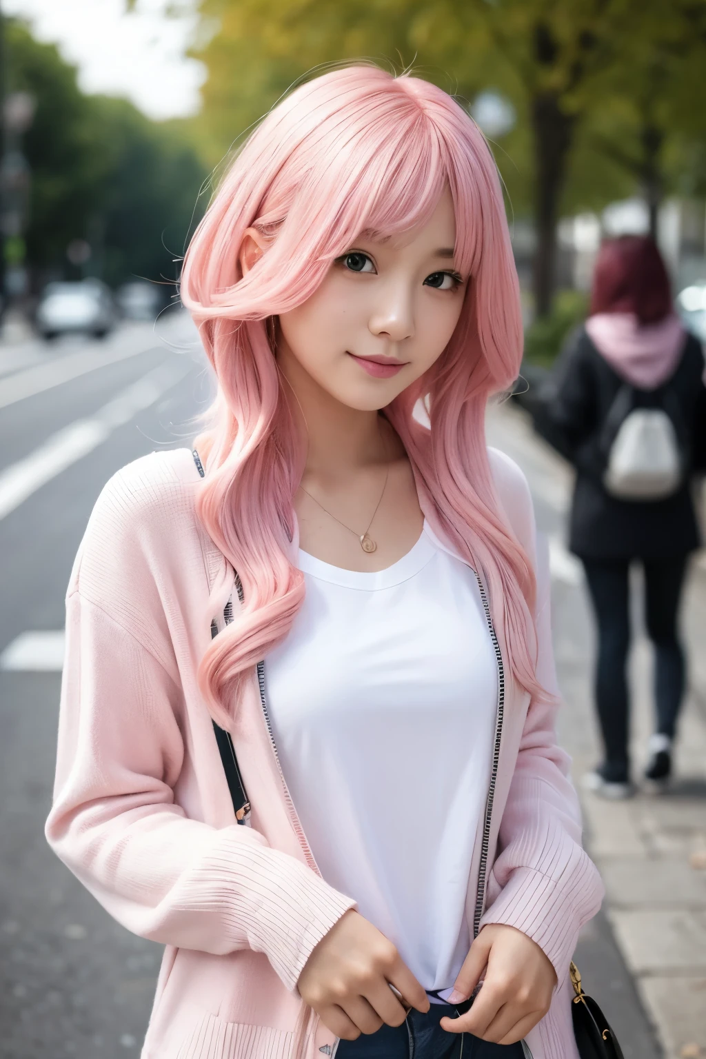 Young woman with pink hair