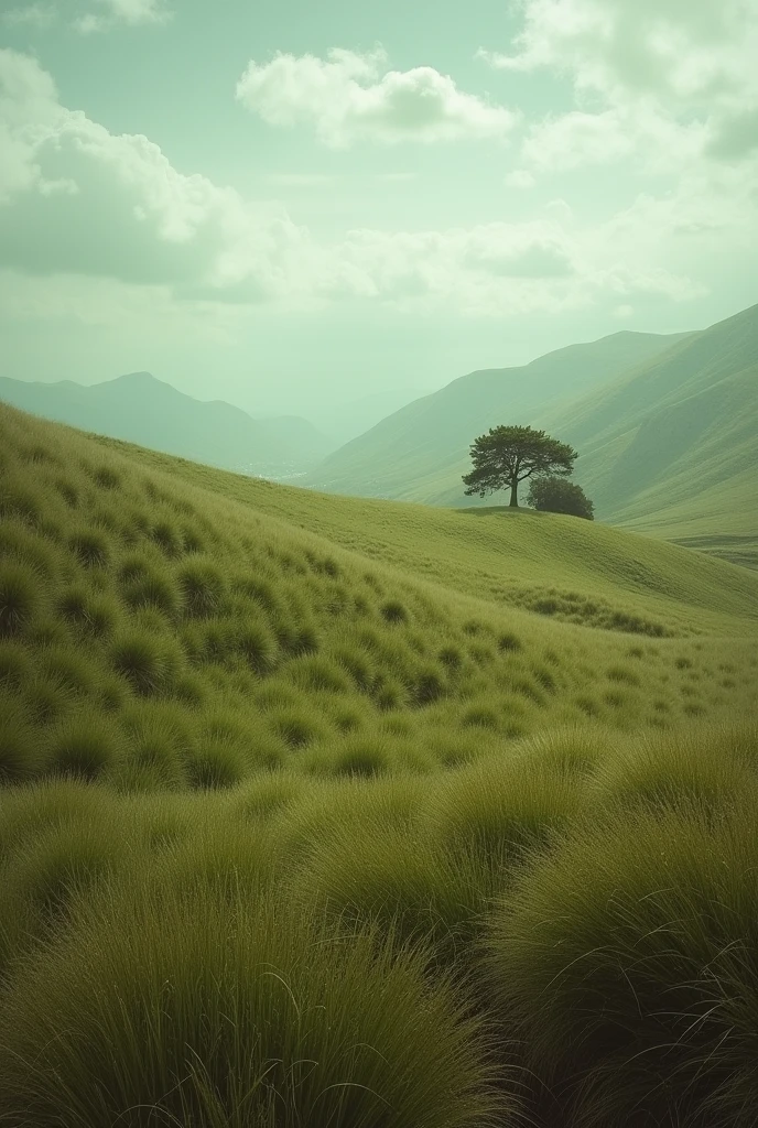 Nostalgia grassland hill Real photograph