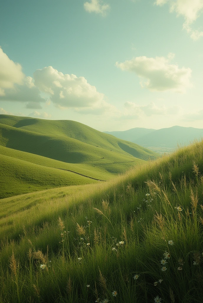 Nostalgia grassland hill Real photograph