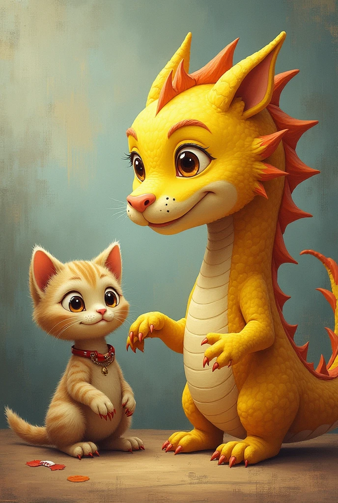 There is a picture of a cat and a yellow dragon.、crdThere is a sign with the word "