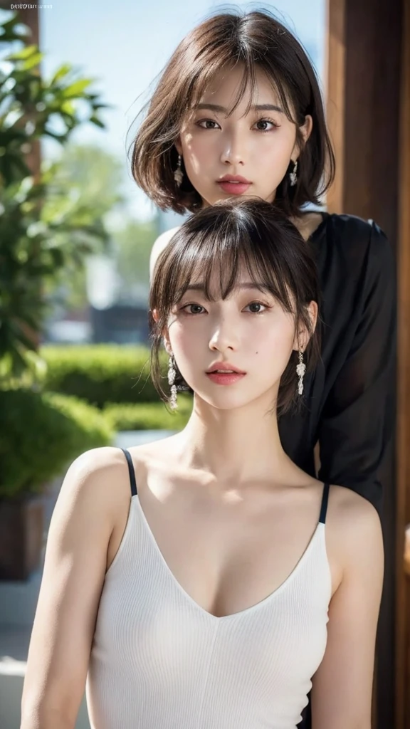 (8k, RAW Photos, Highest quality, masterpiece: 1.2), Very detailedな, Super Resolution, (Genuine, Genuine photos: 1.37), High-resolution RAW color photos, Professional photos, とても細かくて美Shii, Very detailed, 8k wallpapers, Amazing details, Large file size, Official Art, Very detailed CG Unity 8k wallpapers, Very detailed beautiful girls, Very detailed faces, Very detailed目, Very detailed肌, Very elaborate fingers, Very detailed鼻, Very sophisticated mouth, Perfect , Detailed Background, Detailed clothing, One Girl, (20:1.2), 20th Generation, cute Girl, Realistic body, , White skin, Glowing Skin, the body is slim, Black Hair, short hair, (Blunt bangs: 1.2), cute, like々Shii, かわいらShii顔, Realistic Face, Delicate eyes, Sale Eyes, ( (Stylish white dress)), ((Excellent)) Earrings, Looking into the camera, positive, Standing position, traitor, Dynamic Lighting, C cup ,close, Dutch Angle, 