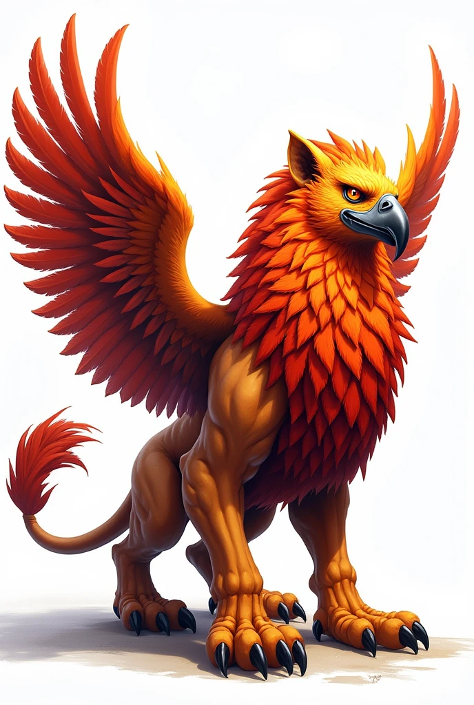 drawning,  bright coloured, Mythological griffin, lion paws, eagle hind legs, Eagle head, white background, fully body 