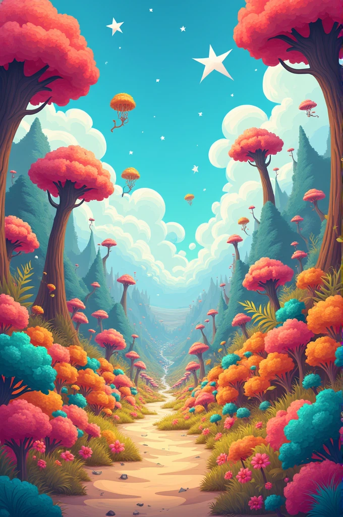 A wide angle asthetic cartoonish image
