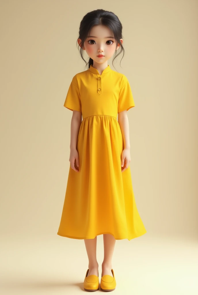 Chinese girl standing yellow dress and shoes wearing