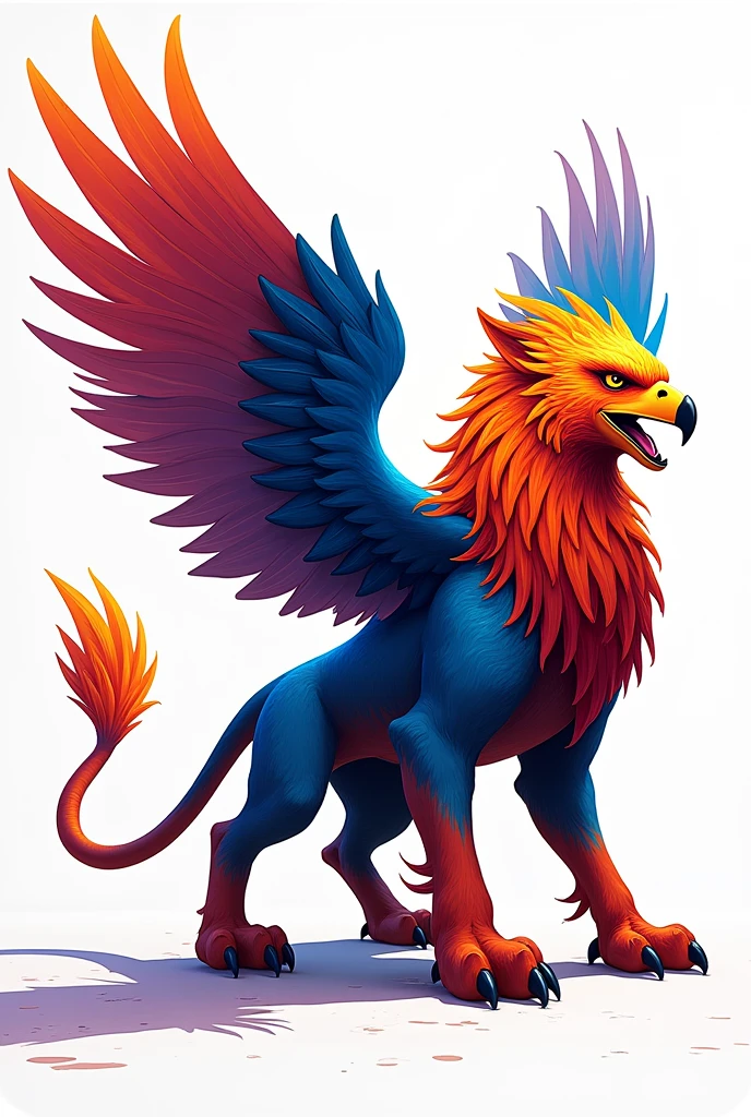 drawning, bright coloured, Mythological griffin, lion paws, eagle hind legs, Eagle head, white background, fully body