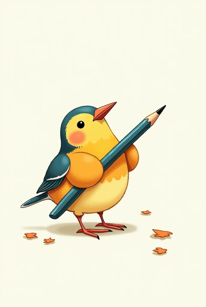 Drawing of a bird holding a pencil