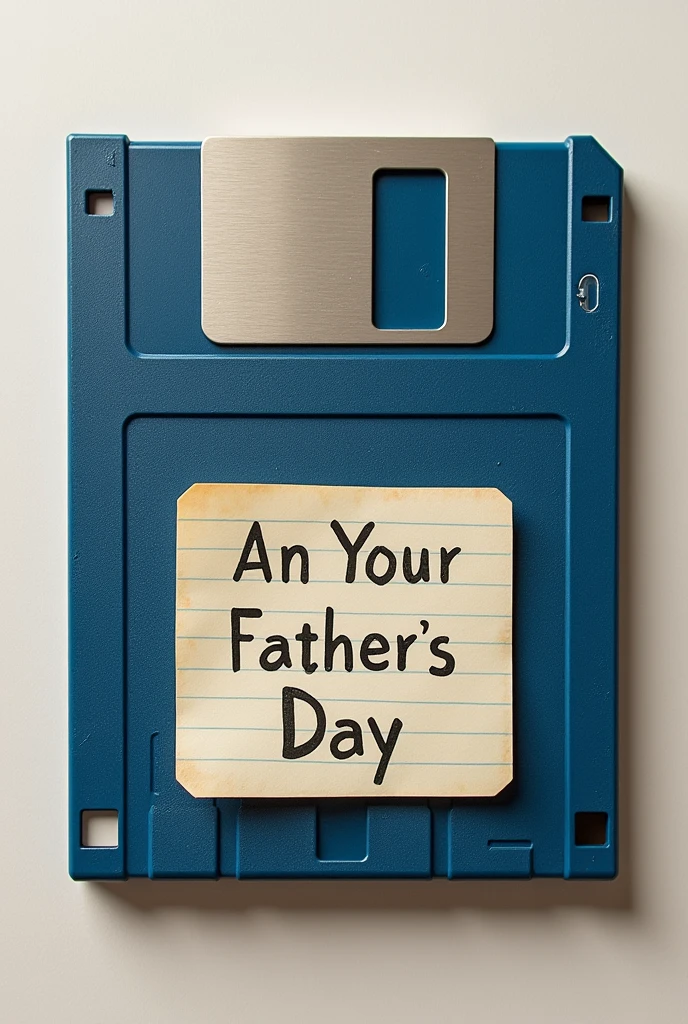 I want to create an image containing an old computer diskette, the larger one, and a new one that is smaller., that can represent father and son and that contains a Father's Day message