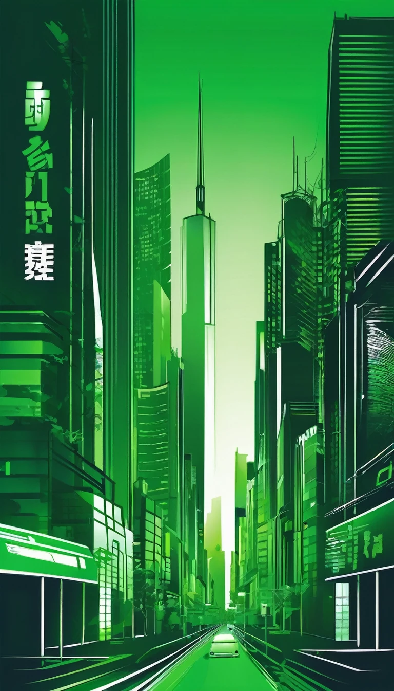 Green Gradient。Visual Rhythm。beat。City Building District、silhouette。Logo