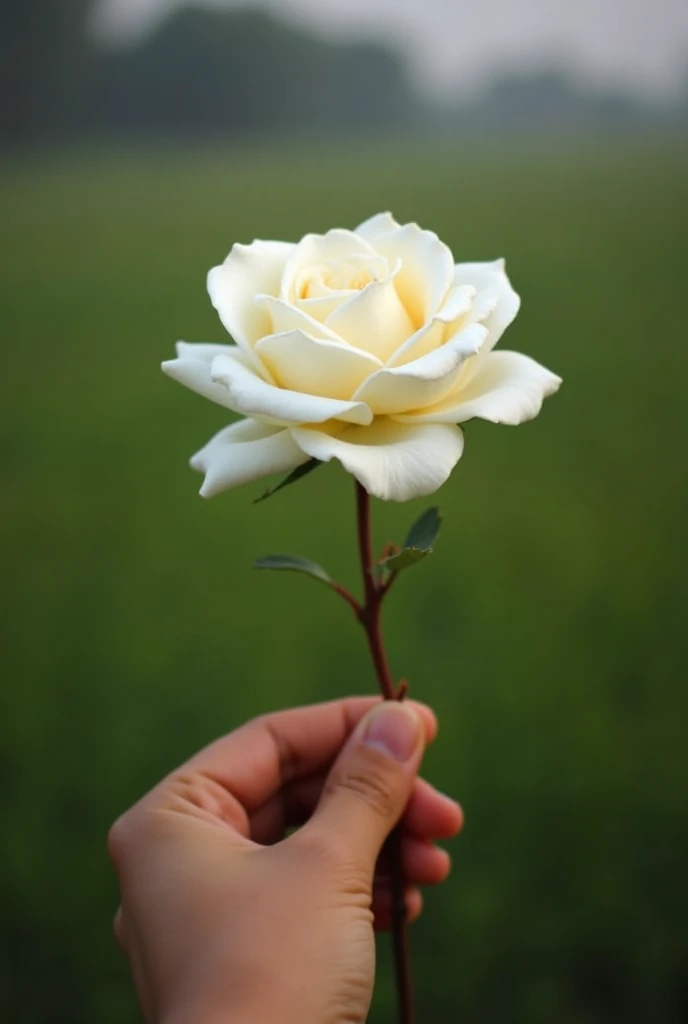 white rose in my hand(brown thin hand) in any place of Bangladesh