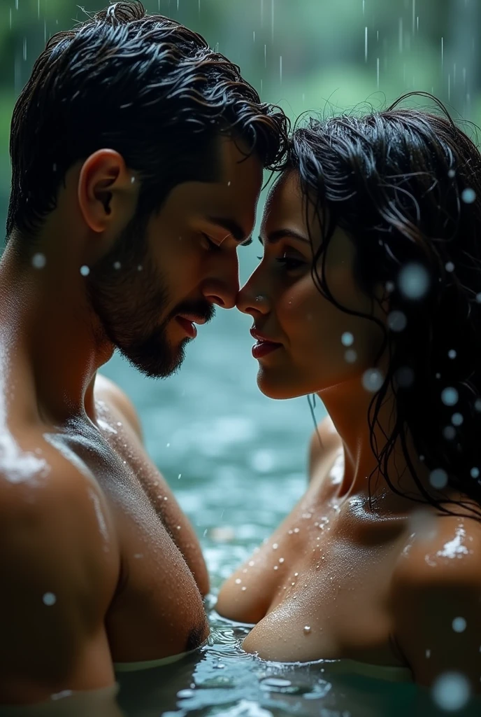 a close up of a man and a woman in a body of water, hd movie photo, very beautiful photo, sexy movie photo, carnal ) wet, after rain and no girls, raining, scene from a movie, 8 k movie still, movie promotional image, cover shot, by Max Dauthendey, film movie still, romantic scene, movie picture