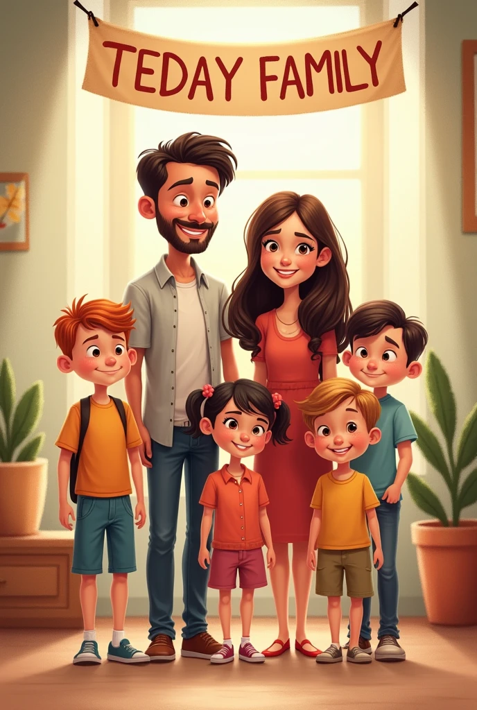 Family photo cartoon with the words TEDAY FAMILY written on it,A large family group, from parents to children realistic