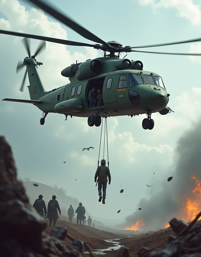 Mi 17 helicopter rescuing peoples from ground 