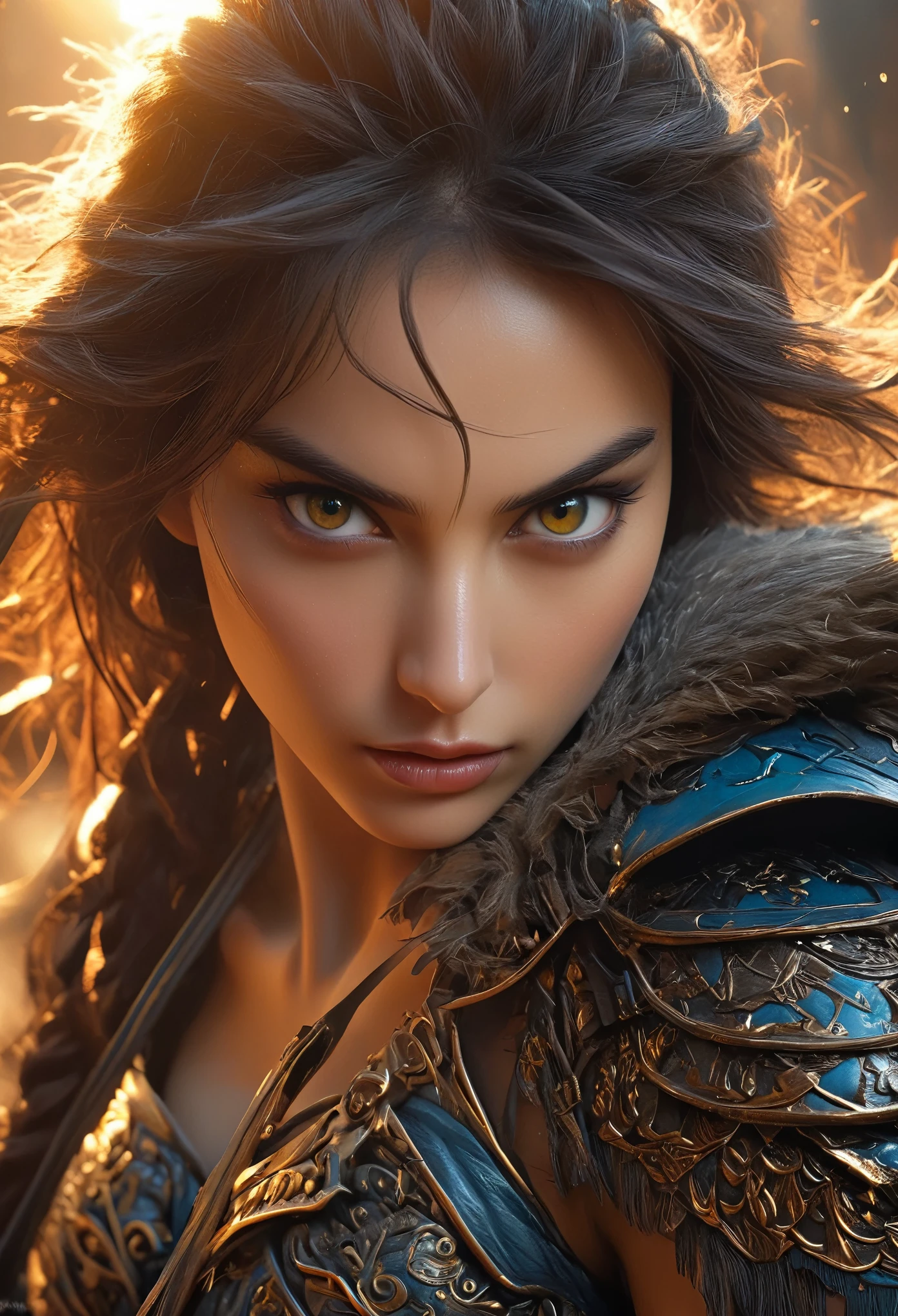 (Highest quality),(realistic,photorealistic,photo-realistic:1.37), ultra-detailed,(best quality,4k, 8k, highres, masterpiece:1.2),beautiful detailed eyes, beautiful detailed lips, extremely detailed eyes and face,longeyelashes,1girl, exotic noble warrior, detailed Gothic palace background, ornate armor, holding a halberd, (surrounded by a monstrous army:1.2), dramatic cinematic lighting, vibrant colors, epic fantasy scene, toned thighs, toned abs, whole body, (muscular:1.2), (Yaiba:0.8)