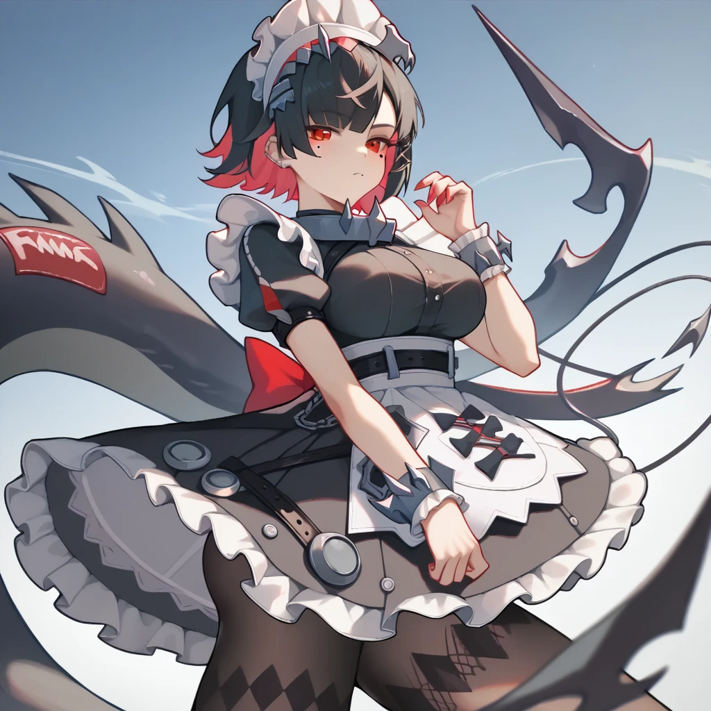 1 girl,Allen_Joe,maid_headskirt,Black_skirt,wrist_cuff,Fluffy_short_sleeve,mole_under_Eye,Big goals_Chest,Frilly_skirt,Black_Pantyhose,Ease_Chest