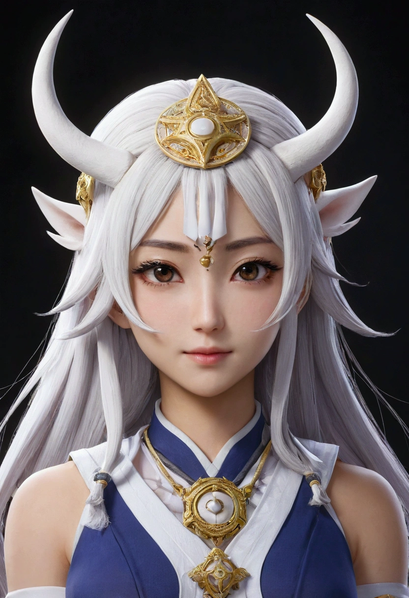 A female Vidyadhara from Honkai Star rail with white small horns
