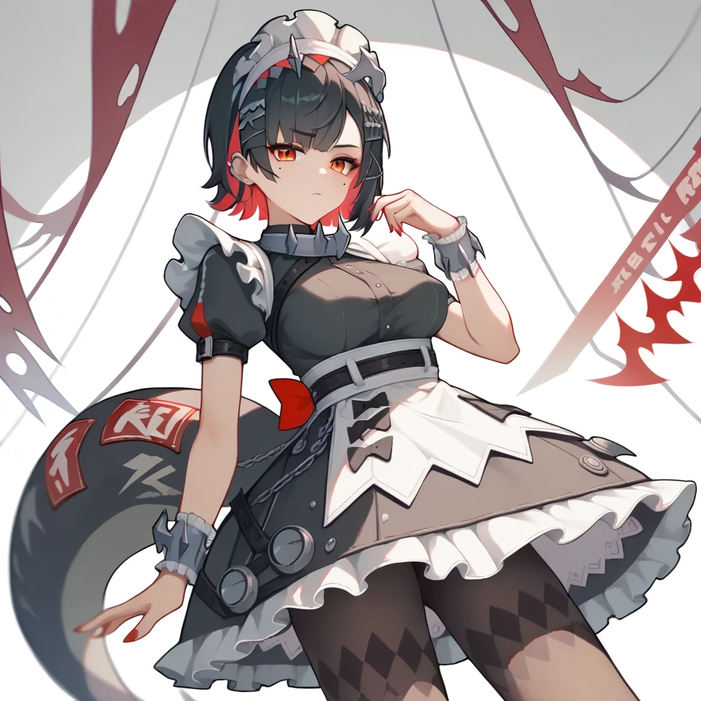 1 girl,Allen_Joe,maid_headskirt,Black_skirt,wrist_cuff,Fluffy_short_sleeve,mole_under_Eye,Big goals_Chest,Frilly_skirt,Black_Pantyhose,Ease_Chest