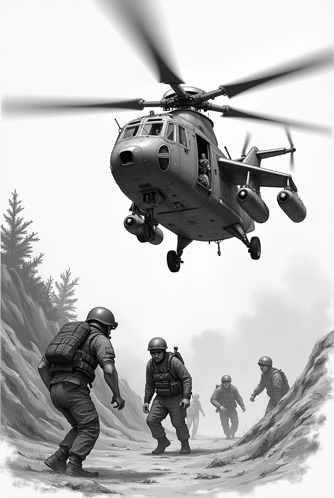 Realistica sketch of mi 17 helicopter rescue people
From surface level