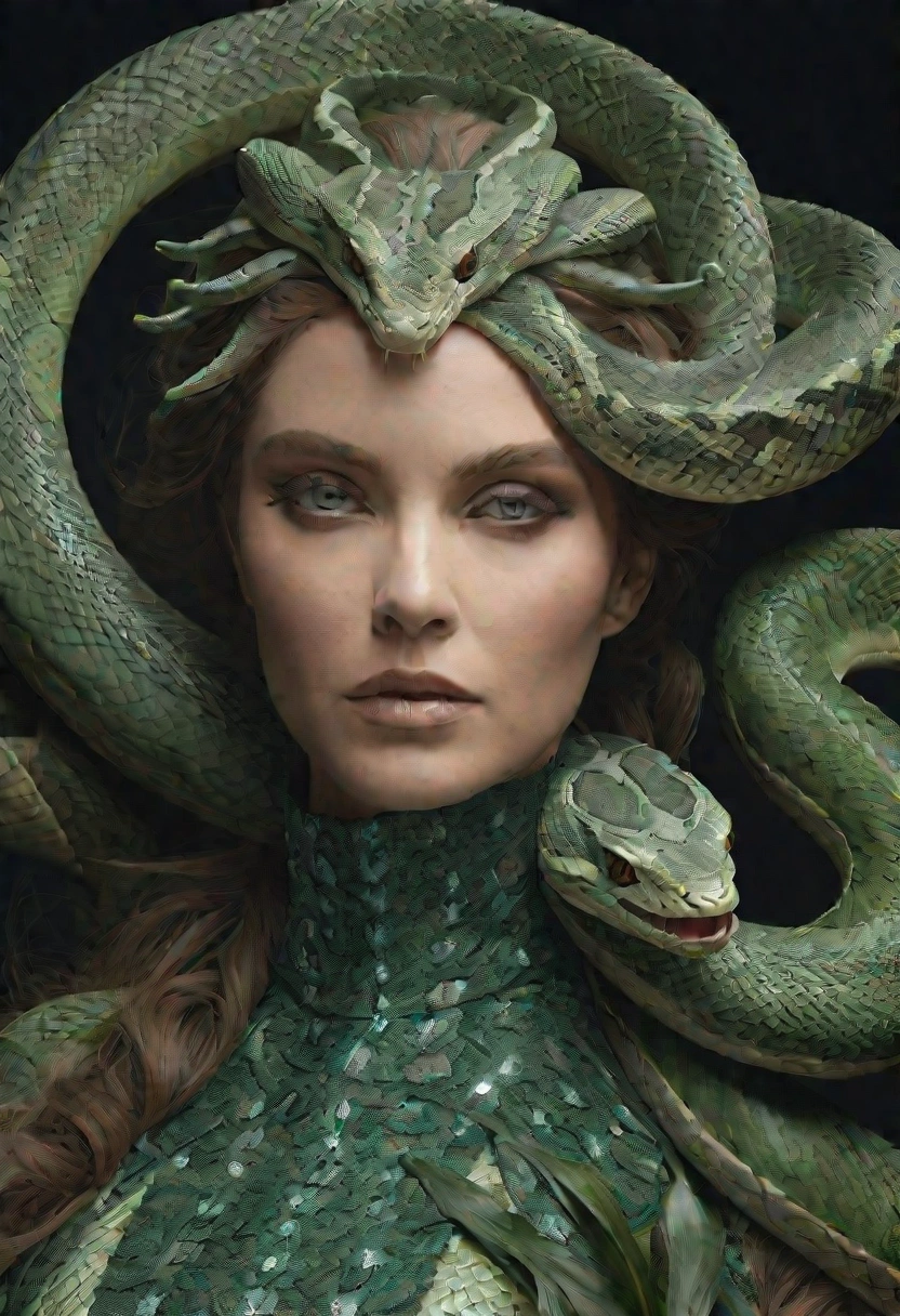 The woman was possessed by a snake, her eyes turned into snake-like ones and plastic was created to draw her face.