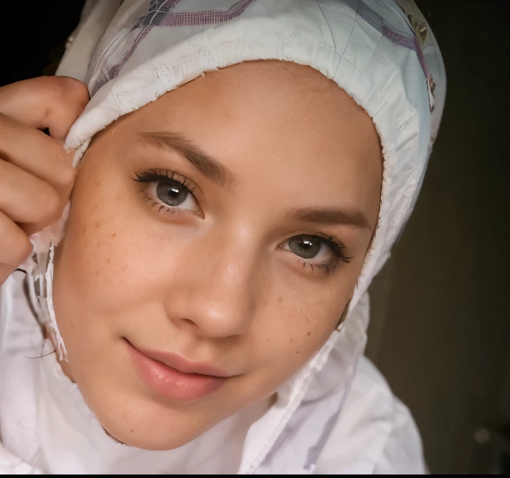 a closeup portrait of a girl, classic bob, apron, amazing body, pronounced feminine feature, busty, kitchen, [ash blonde | ginger | pink hair], freckles, flirting with camera